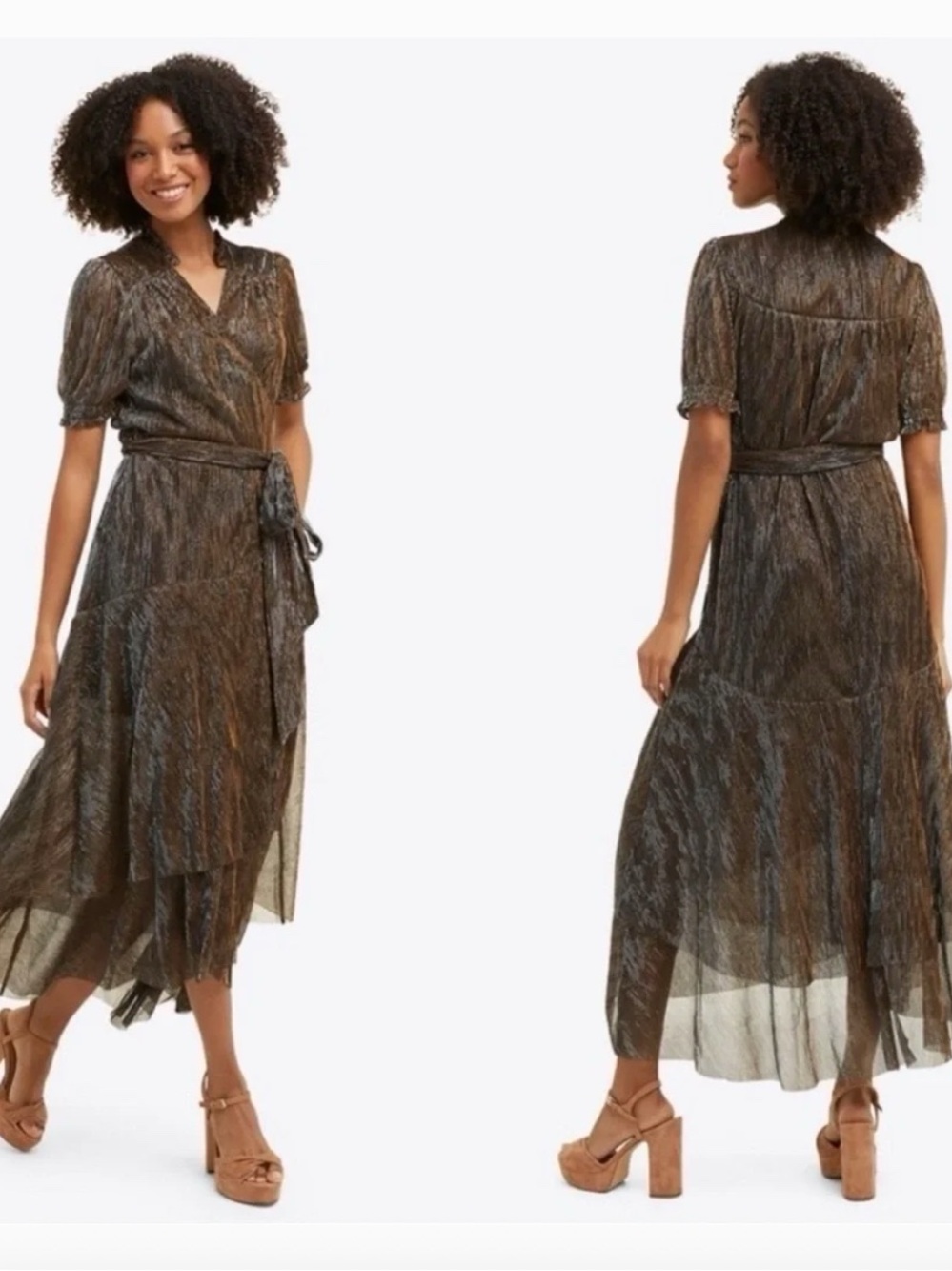 ✨ NWT Draper James Naomi Wrap Dress in Brown with Sparkle ✨